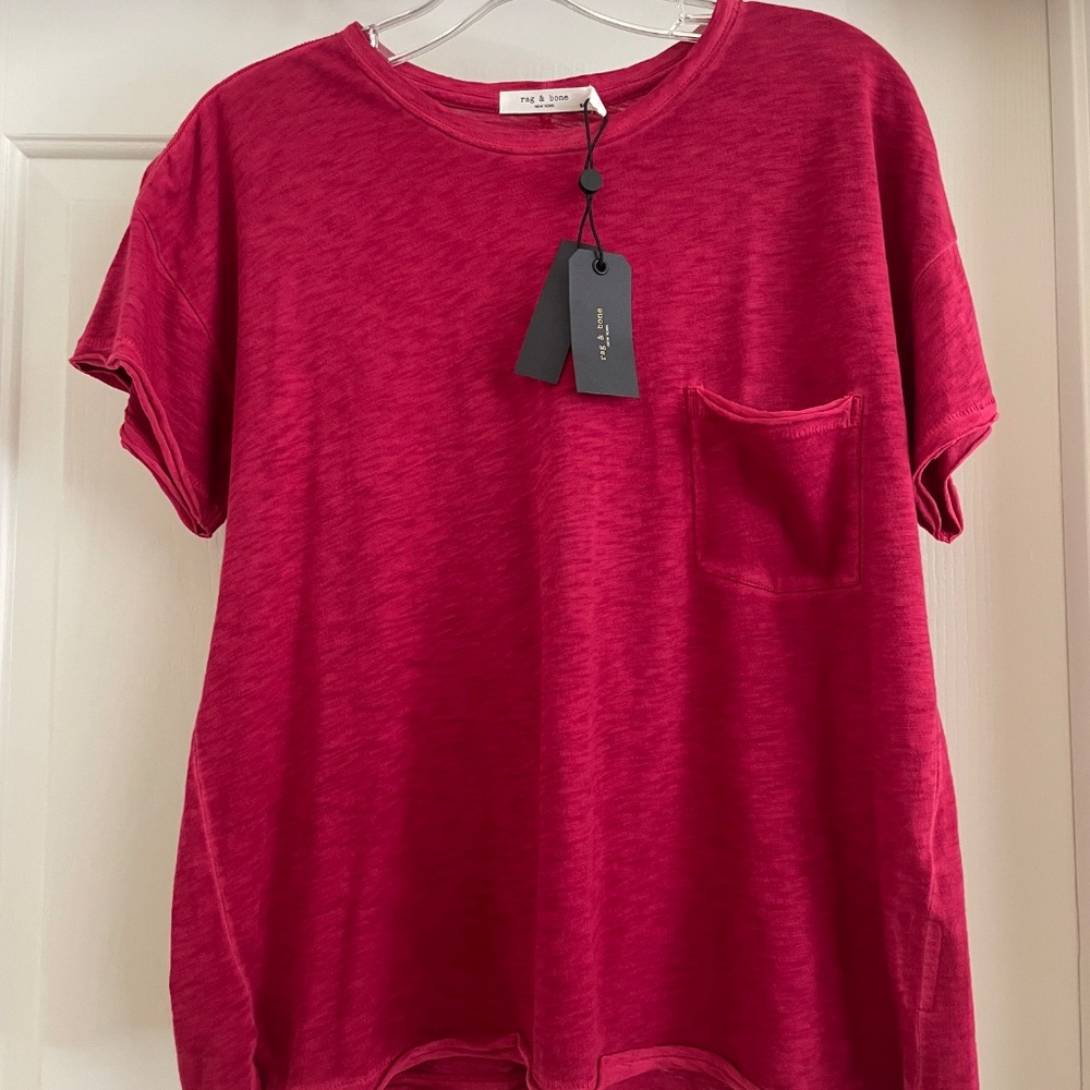 rag & bone Women's Vintage Crew Neck Slub Tee in Dragon Fruit, Size Small